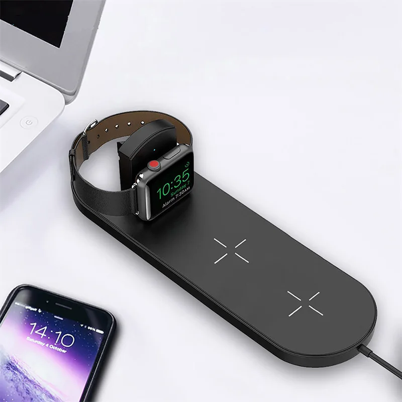 

10W Fast Wireless Charger Pad for Apple Watch 2 3 Dual Pad Charg For iPhone XS Max XR X 8 Plus For Samsung S9 S8 Note 9 8