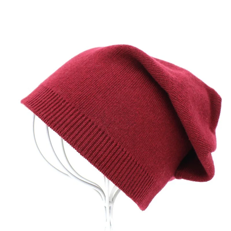 Тонкая Вязаная Шерстяная Шапка, осенняя и зимняя теплая шапка, однотонные шапки