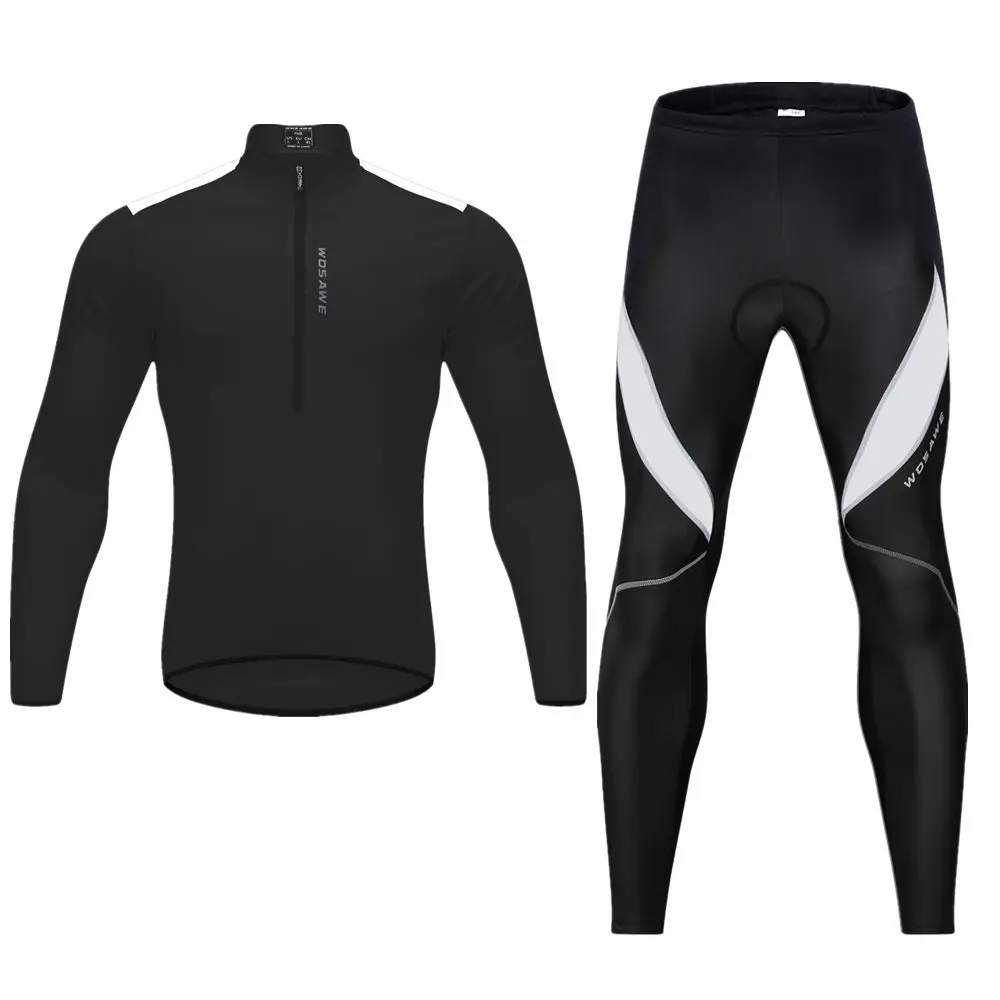 WOSAWE Spring Summer Men Cycling Clothes Sets 4 Color Pullover Sweatshirt Gel Reflective Jersey Pants Suit Bike Bicycle Clothing