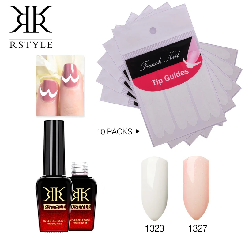 RSTYLE UV Nail Gel Polish 10ml+10PCS French Manicure Smile Tip set