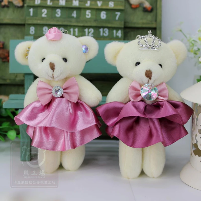 Элегантное платье плюшевая игрушка медведь Букет Алмаз медведь на шарнирах куклы игрушки, свадьба день рождения Рождественский подарок маленький кулон Декор