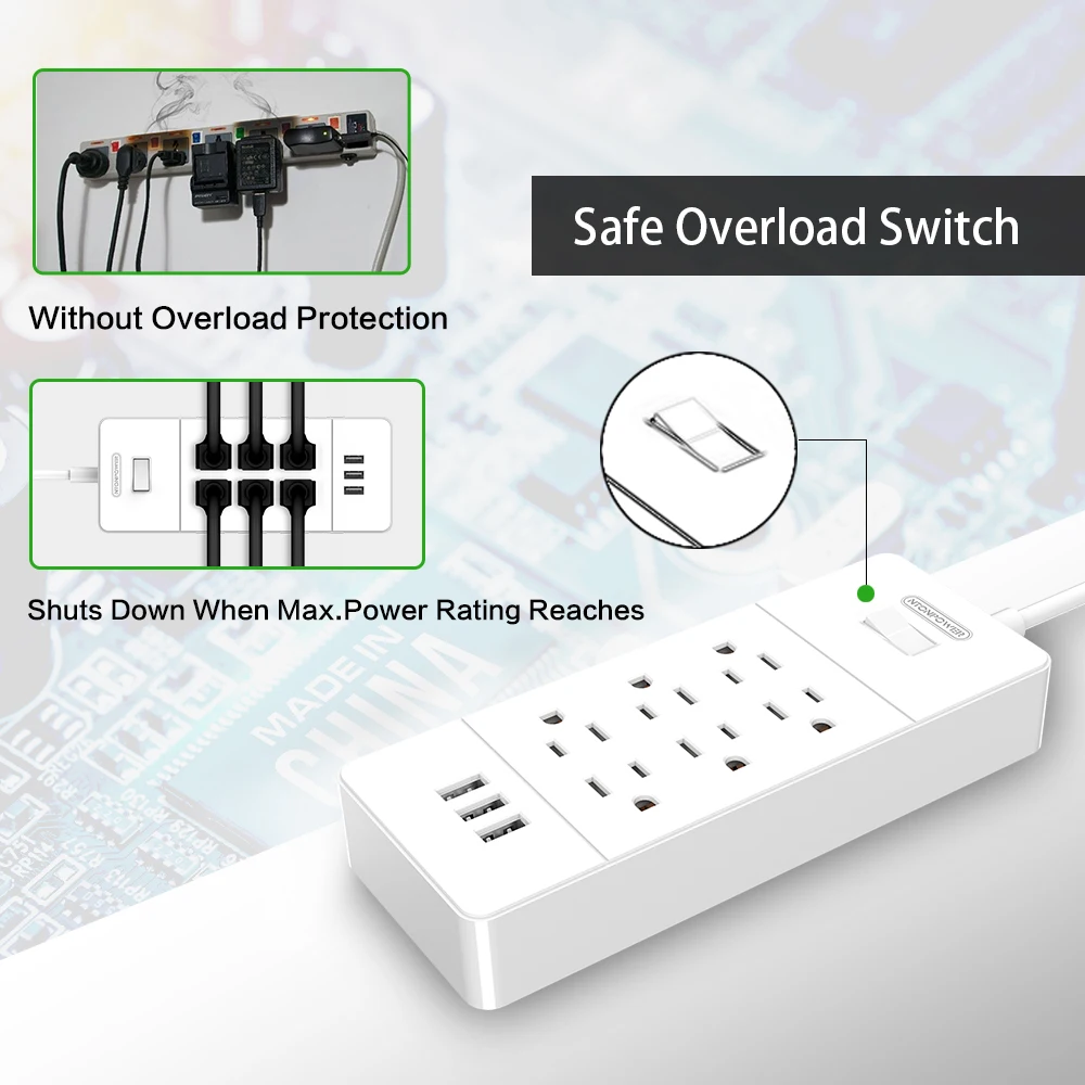 NTON силовая умная силовая лента настенная 6 AC 4 USB зарядная станция Защита от перенапряжения США вилка с 1,5 м Шнур питания для офиса