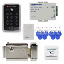 DIYSECUR Timbre de La Puerta 125 KHz Sistema de Control de Acceso Rfid Kit Completo + Cerradura Electrónica + fuente de Alimentación + Exit botón