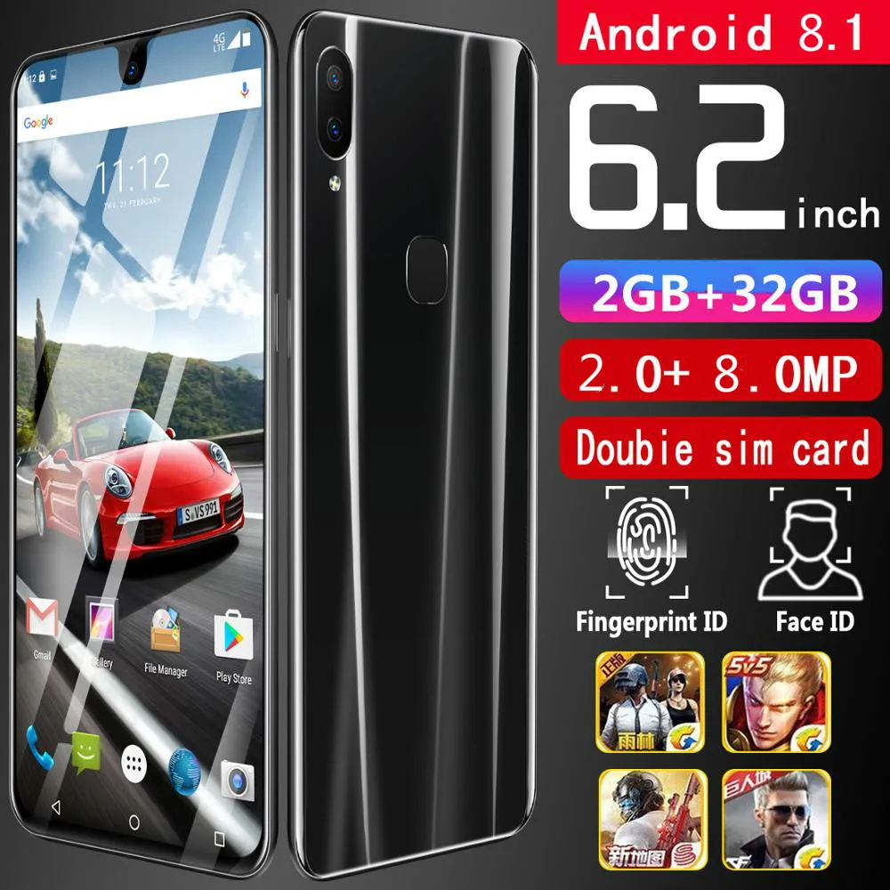 2 gb + 32 gb CHAOAI X23 6,2 pulgadas Smartphone desbloqueado móvil android 8,1 8 núcleos HD cámaras 2 sim 2 teléfonos móviles 3g en espera