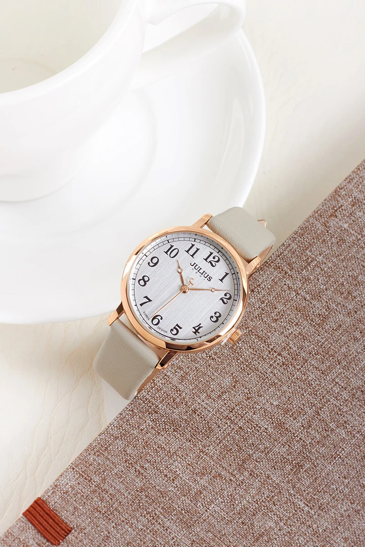 Новые женские часы Япония Кварцевые большое количество тонкой моды часов платье браслет простой кожаный подарок на день рождения для девочек Julius Box