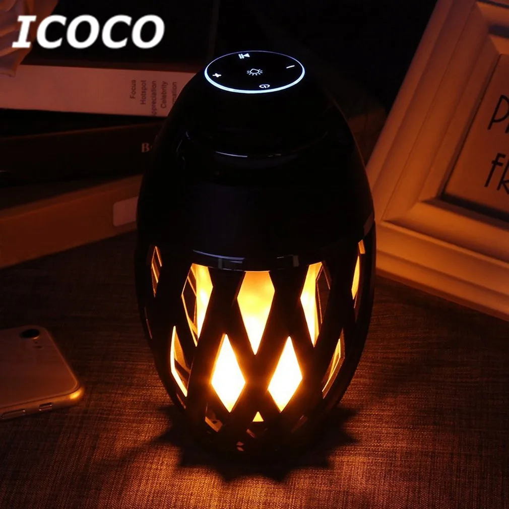 Outdoor Wireless Bluetooth Stereo Speakers Portable Music Player LED Flame Lamp
