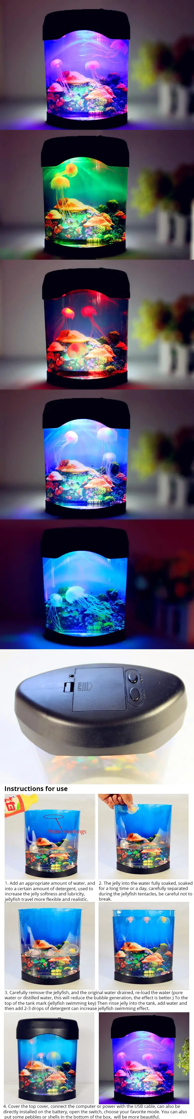 Presente de Natal Luz da Noite Criativo Aquário Durável Casa Decoração Simulação Jellyfish Lâmpada Bateria ou Usb Operado Luz Led 4 Led criativo aquário luz da noite durável