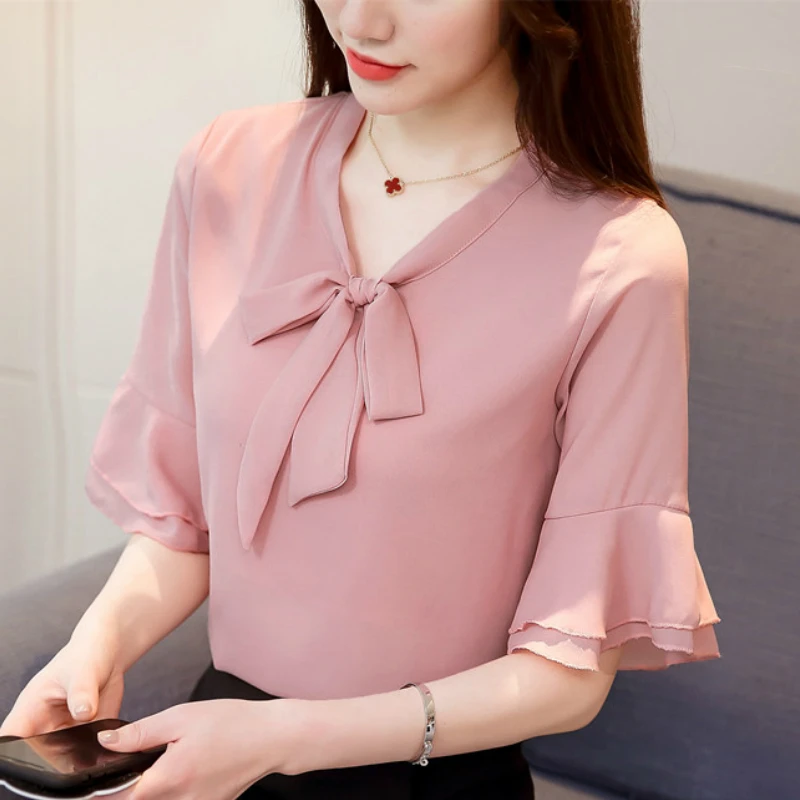 Summer Chiffon Women Blouses Blusas Mujer De Moda 2020 Short Sleeve Shirts 3XL Plus Size Tops Womens And B436 | Женская одежда