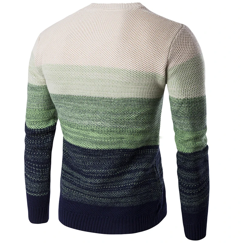 Cysincos мужской модный вязаный пуловер свитер полиэстер Полосатый Узор свободный круглый вырез осень зима Повседневный свитер для мужчин
