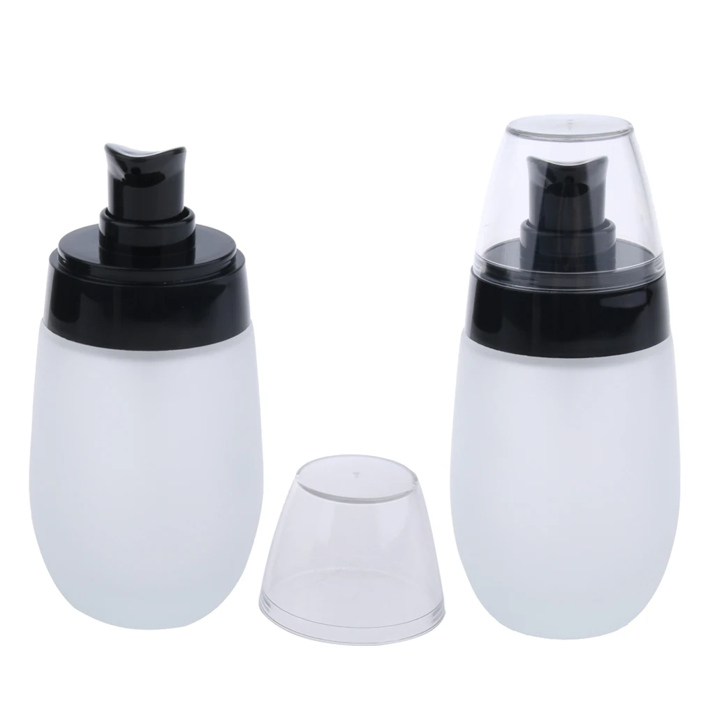 2Pcs Frosting Glass Refillable Empty Pump Lotion Body Wash Hand Wash Liquid Spray Bottle Makeup Container Vials, 50ml