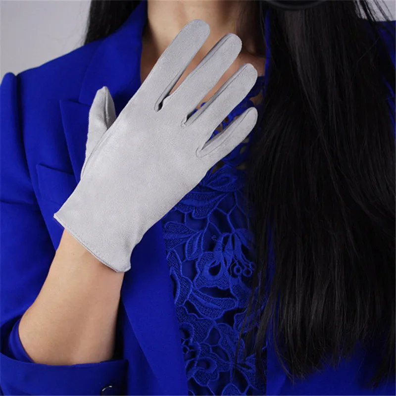 Модные короткие перчатки, искусственная кожа, лакированная кожа, темно-коричневый, коричневый, черный, белый цвет, женские, 21 см, 3-TB32 - Цвет: suede gray