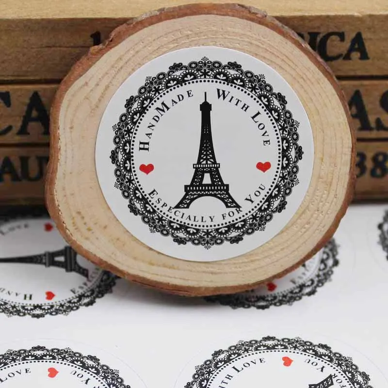 100pcs heart  self adhesive labels Vintage kraft handmade with love labels paper self seal thank you labels 3cm size 