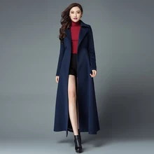 2016 New Fashion Women’s Ultra Long Winter Jacket Coat Slim Double Breasted Woolen Overcoat Solid Color Cashmere Coats S-4XL