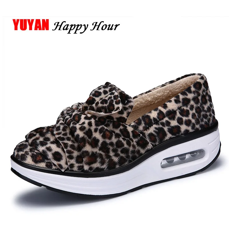 

New Arrival Winter Shoes Women Sneakers Casual Leopard Shoes Flat Platform Plush Warm Shoes ZH2645
