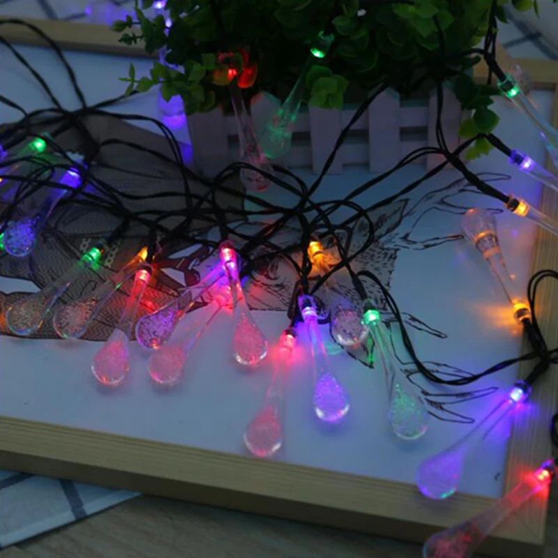 Solar Light Colorful Raindrop Solar Lamp Waterproof Christmas Holiday Outdoor Garden Decoration Fairy Solar Battery String Light (1)