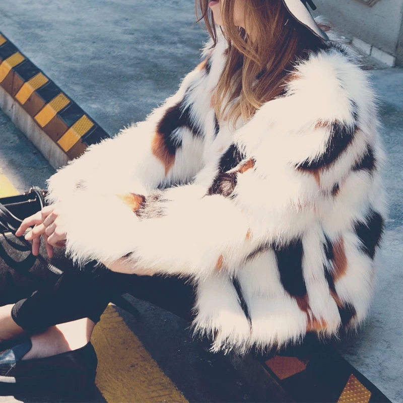T1717 Femelle Manches Fourrure Veste Poilu Manteau Longues Survêtement Élégant Fausse Automne Chaud Hiver Chic Coatwomen À Belle Fluffy AFcqwT1