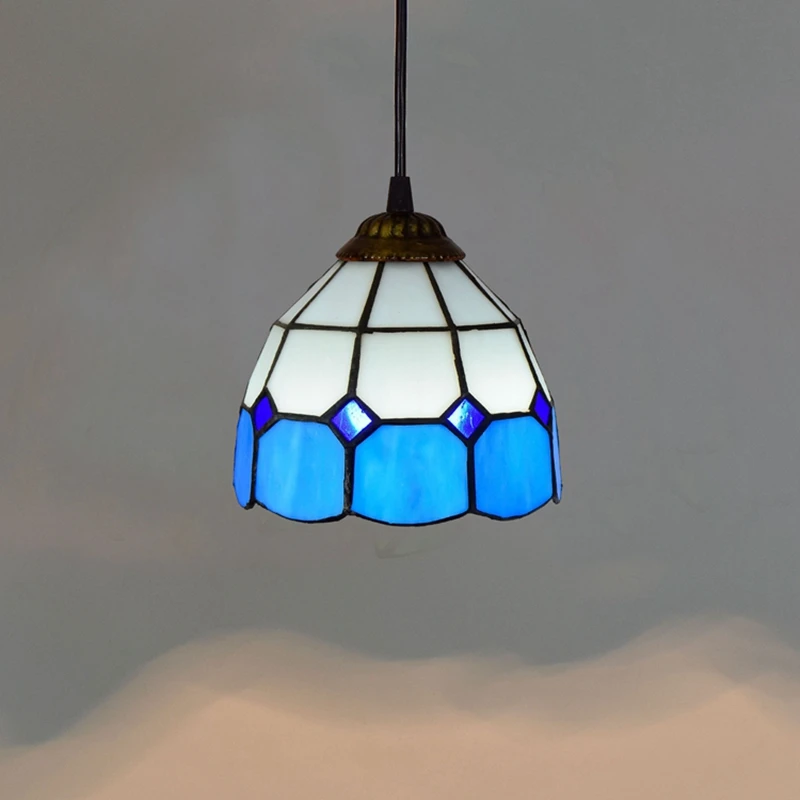 

modern Mediterranean blue Restaurant Art lighting Bar terrace Stained glass Aisle Small Pendant Lights E27 110-240V 6inch 15CM