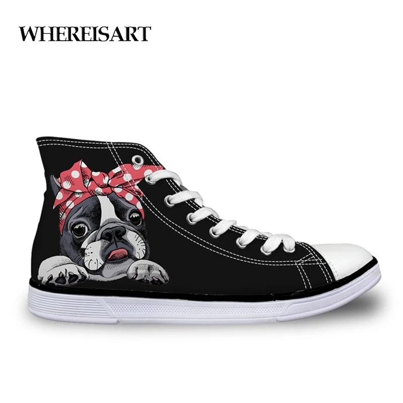 Boston Terrier Dog Unisex Fashion High Top Canvas Shoes Classic Lace Up Canvas Shoes