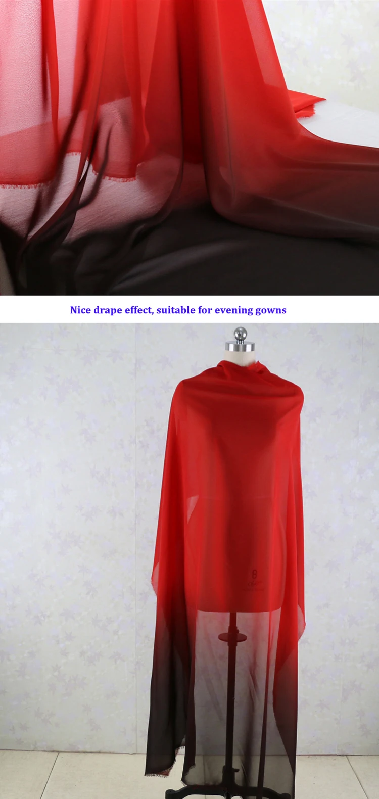 100d шифон черный красный 2 тон материал для платья юбки мода Омбре шифон ткань для одежды