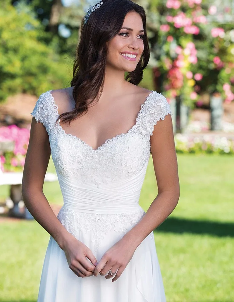 New Stock Vestido De Noiva White/Ivory Chiffon Applique Lace Wedding Dress Robe De Mariage Bridal Gown 3