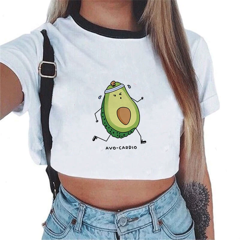 

Korean Style 2019 Summer Vogue Small Fresh T Shirt Women Kawaii Avocado Printed Short Sleeve Crop Top Harajuku Tee Shirts Tumblr