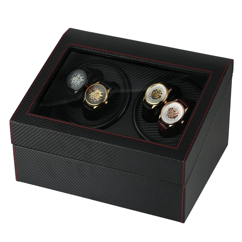 6+ 4 двойные намотки часов черные Саржевые кожаные волокна тихий мотор коробка для хранения коллекция часов дисплей ювелирные изделия намотки Хранитель