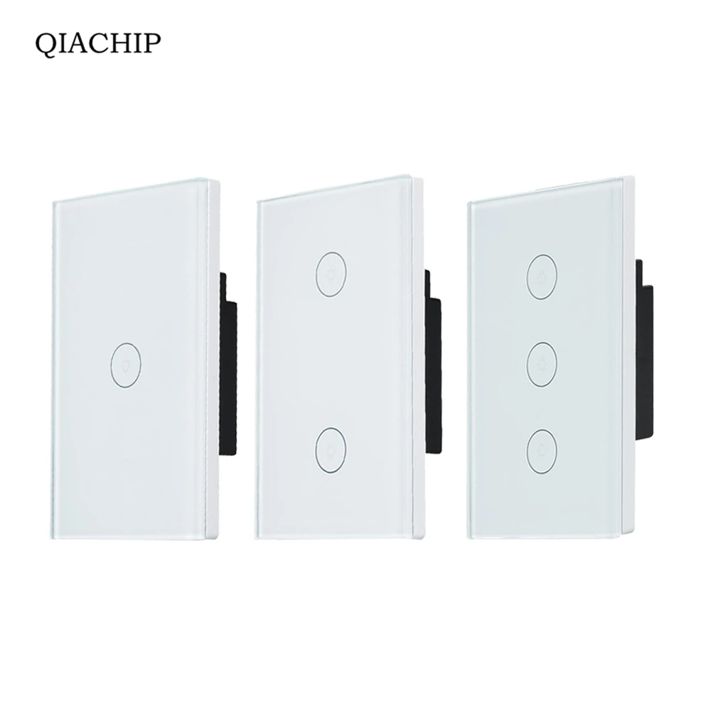 

QIACHIP 110V/220V US Plug Wifi Wireless Smart Control Switch Panel 1/2/3 Gang Home Automation Touch Light Switch Z4