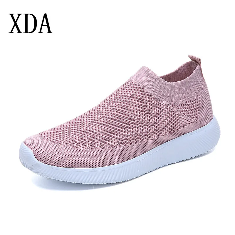 

XDA Size 35-43 breathable mesh sneakers 2019 spring summer slip on platform knitting flats soft walking casual single shoes L291