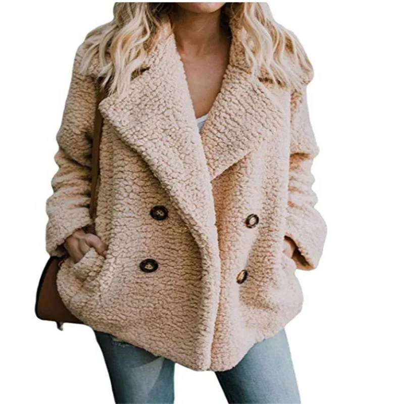 

Hot 2019, autumn and winter fashion buttons, suit collar pocket, women's coat, woolen coat.
