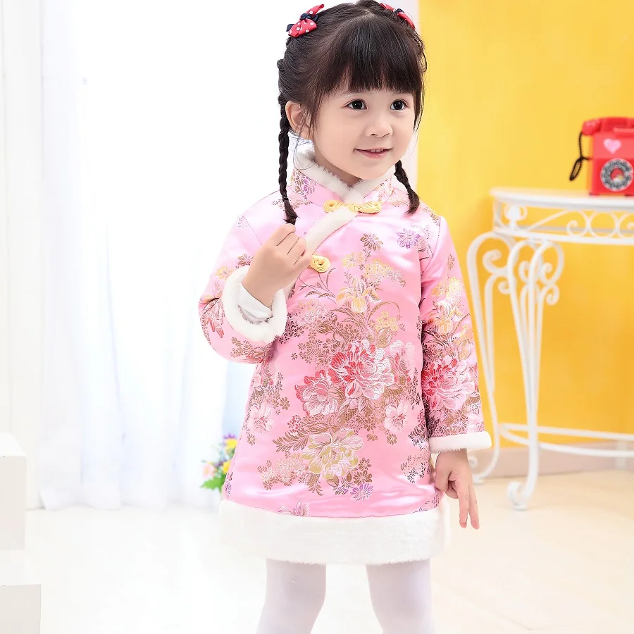 Hooyi Children Girl Quilted Jackets Kid Qipao Winter Outerwear Coats For Girls Tang Dress 