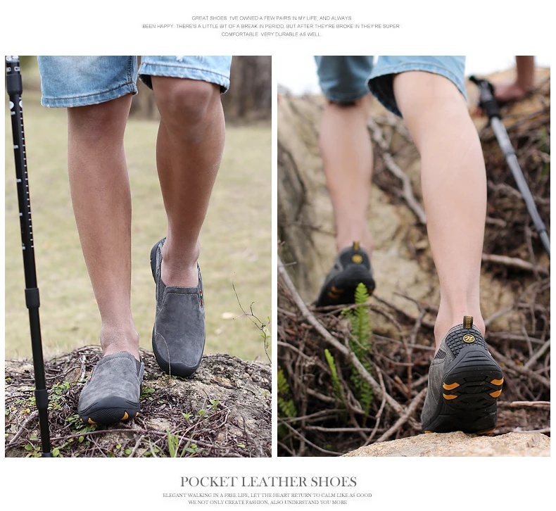 Новая натуральная кожа высокого качества Демисезонный мужские туфли без шнуровки Для мужчин Треккинговые ботинки Открытый Поход Охота