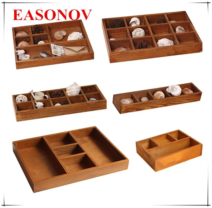 

Retro Multifunction 3/5/6/7/8/10/12 Grid Wooden Storage Box Wood flower pots plate Craft Jewelry box Tea Coffee Box Element box