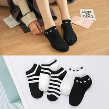 5 пар женских коротких носков милые черные белые милые хлопковые женские носки с героями мультфильмов повседневные короткие носки со звездами