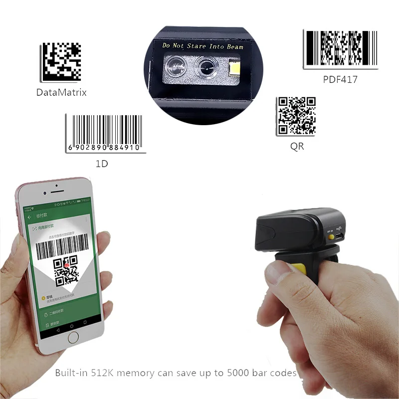 MJ R30 Мини Bluetooth кольцо 2D сканер для qr кода PDF417 DataMatrix Беспроводной Портативный