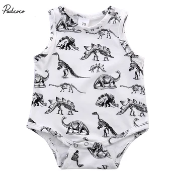 

2017 Cute Newborn Infant Baby Girls Boys Clothes Dinosaurs Cotton Romper Sleeveless Jumosuit Outfits