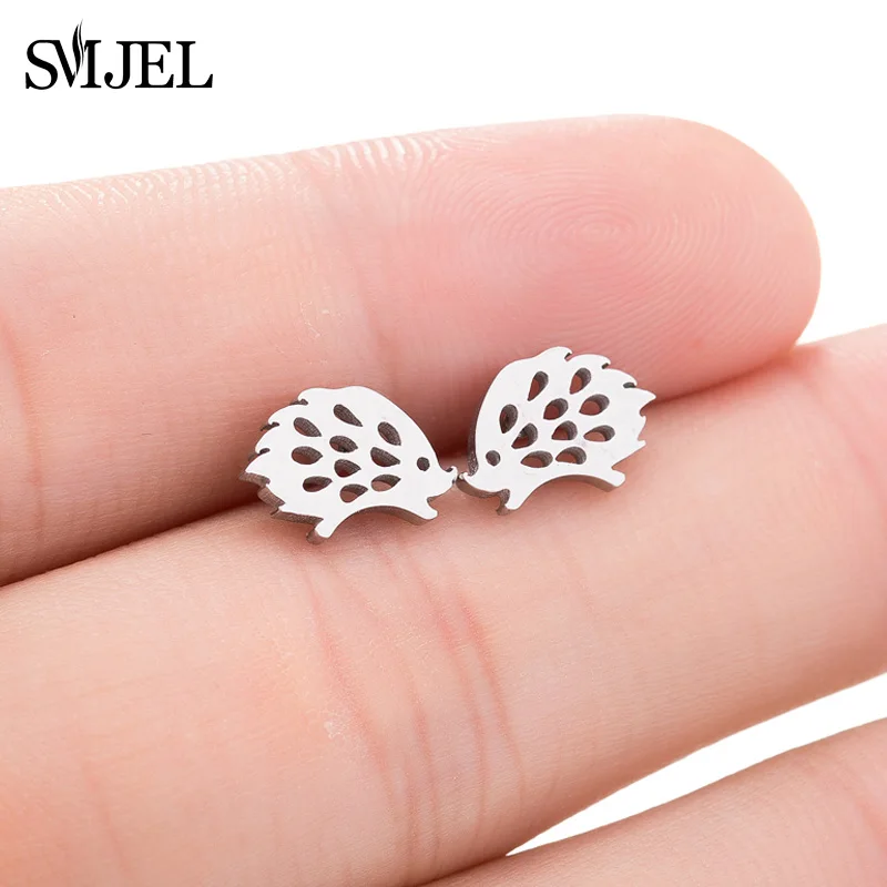 

SMJEL Mickey Earrings Stainless Steel Lovely Hedgehog Stud Earrings Women Girls Animal Ear Earing Jewelry pendientes mujer