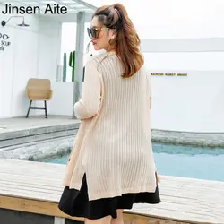 Jinsen Aite 2018 новый осенний женский свитер плюс размер 7XL v-образный Вырез Свободный Повседневный вязаный свитер однобортный Кардиган пальто JS687