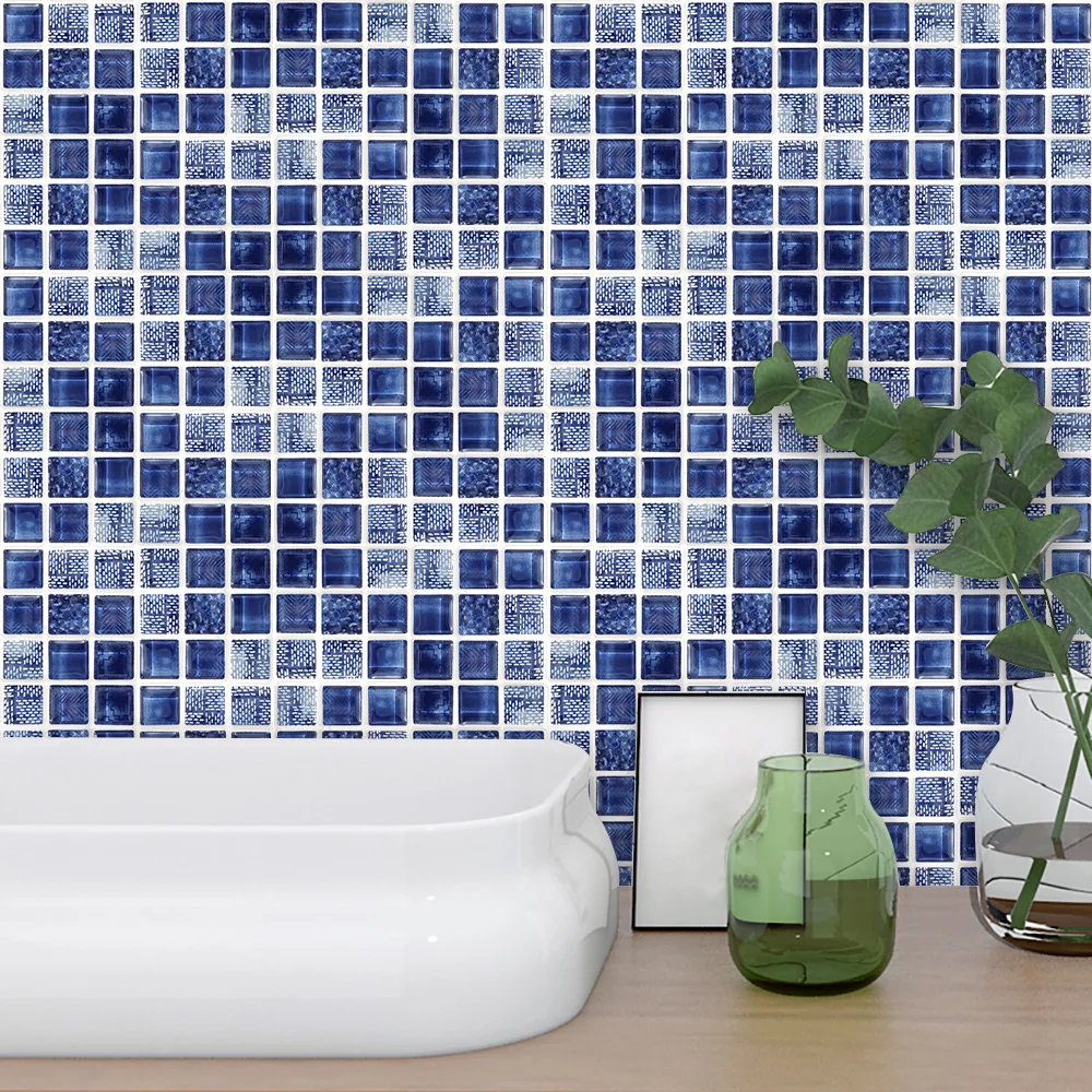 10*10cm Blue Glass Mosaic Waterproof Self Adhesive Wall Art Bathroom