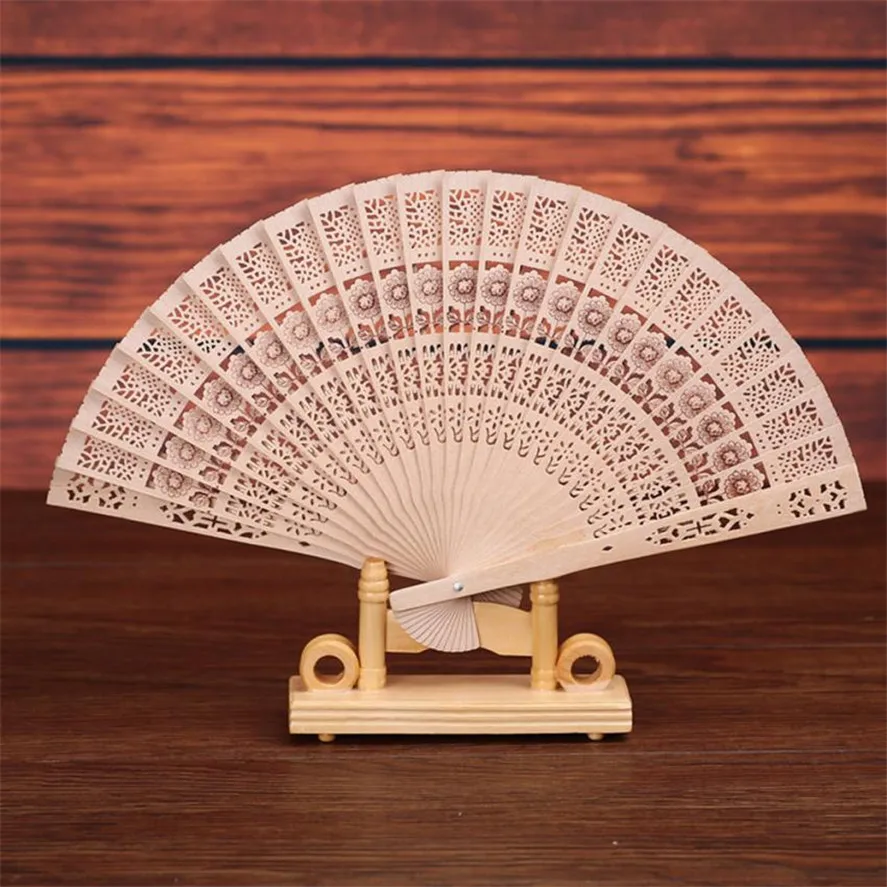 NEW Wooden Folding Fan 1PC Fan Folding Wooden Carved Hand Fans for Outdoor Wedding Party Favor