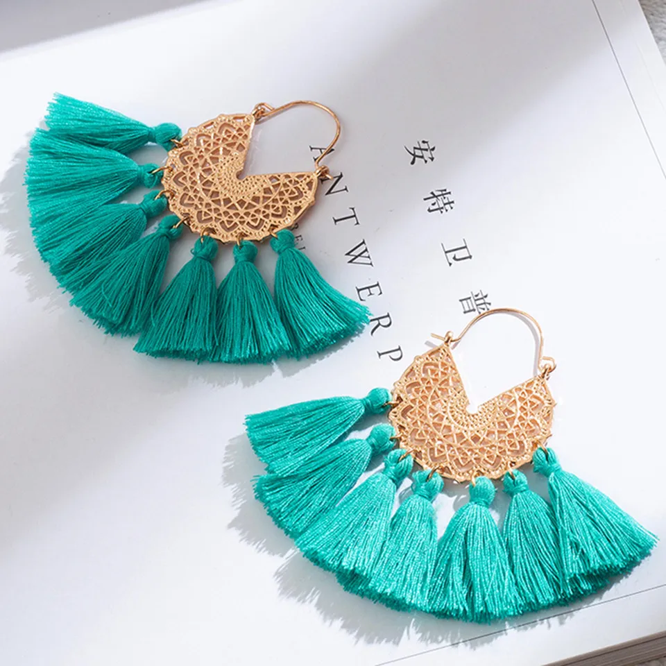 

Newly arrive Women's earrings Jewelry Bohemian Colorful Tassel Drop Earrings for women Female Personalized Long tassel earring