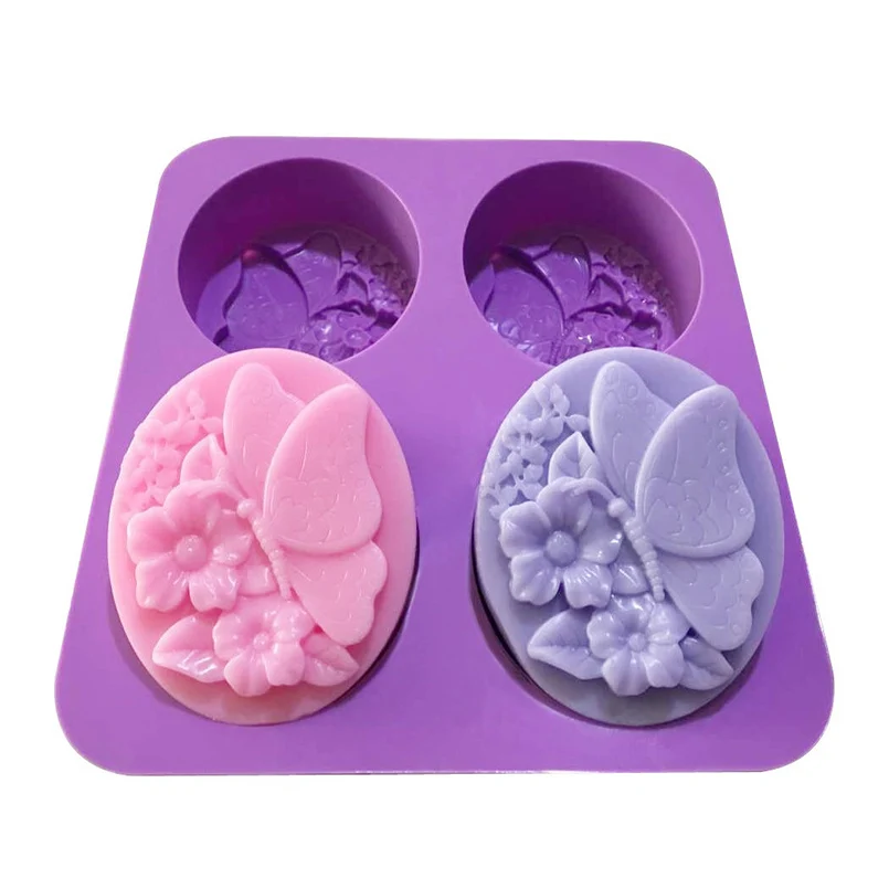 

3D Butterfly Flower Shape Silicone Mold Tray 4 Grids Chocolate Fondant Mould Bakeware DIY Handcraft Soap Form Pastry Accessories