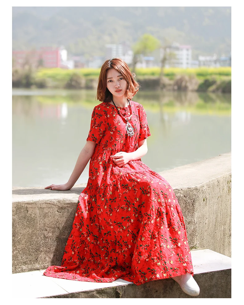 LZJN богемное летнее пляжное платье с коротким рукавом в стиле пэчворк женское Цветочное платье Mori Sommer Robe Boho A-Line Sarafan Elbise