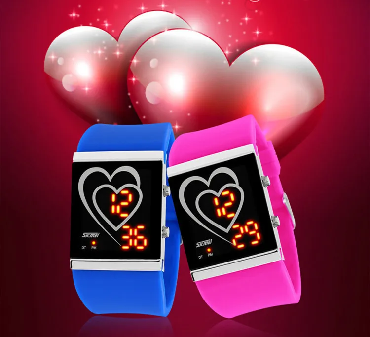 Сладкий экран сердца для женщин светодиодный часы карамельный цвет резиновые желе наручные часы подарок для девушки 30 м водонепроницаемый Reloj NW793