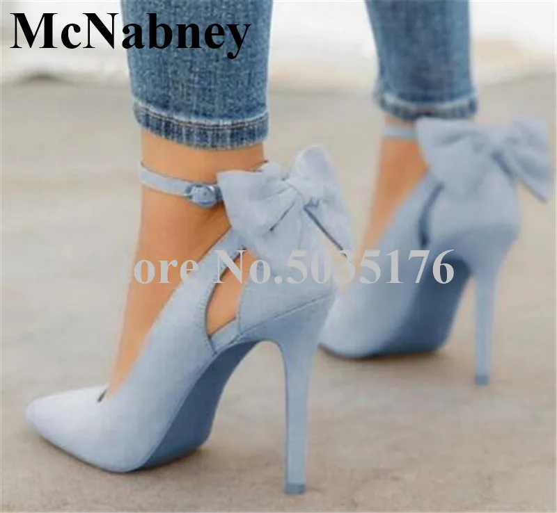

2019 European Women Sweet Pointed Toe Butterfly-Knot Stiletto Heel Pumps Ankle Buckle Formal Dress Spring/Autumn Women Shoes