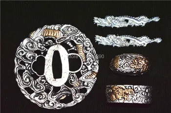 

A Suit Of Copper Tsuba Guard for Japanese Samurai Sword Katana Tsuba W/ Dragon