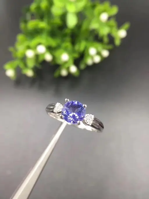 Верность натуральный 6 мм Танзанит кольца s925 стерлингового серебра модные ювелирные украшения для женщин вечерние с натуральным синим камнем