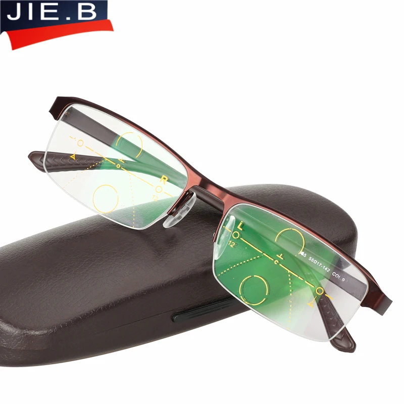 JIE. B титановый сплав очки асимптотически прогрессивные очки для чтения мужские полуобода Пресбиопия дальнозоркость многофокальные очки