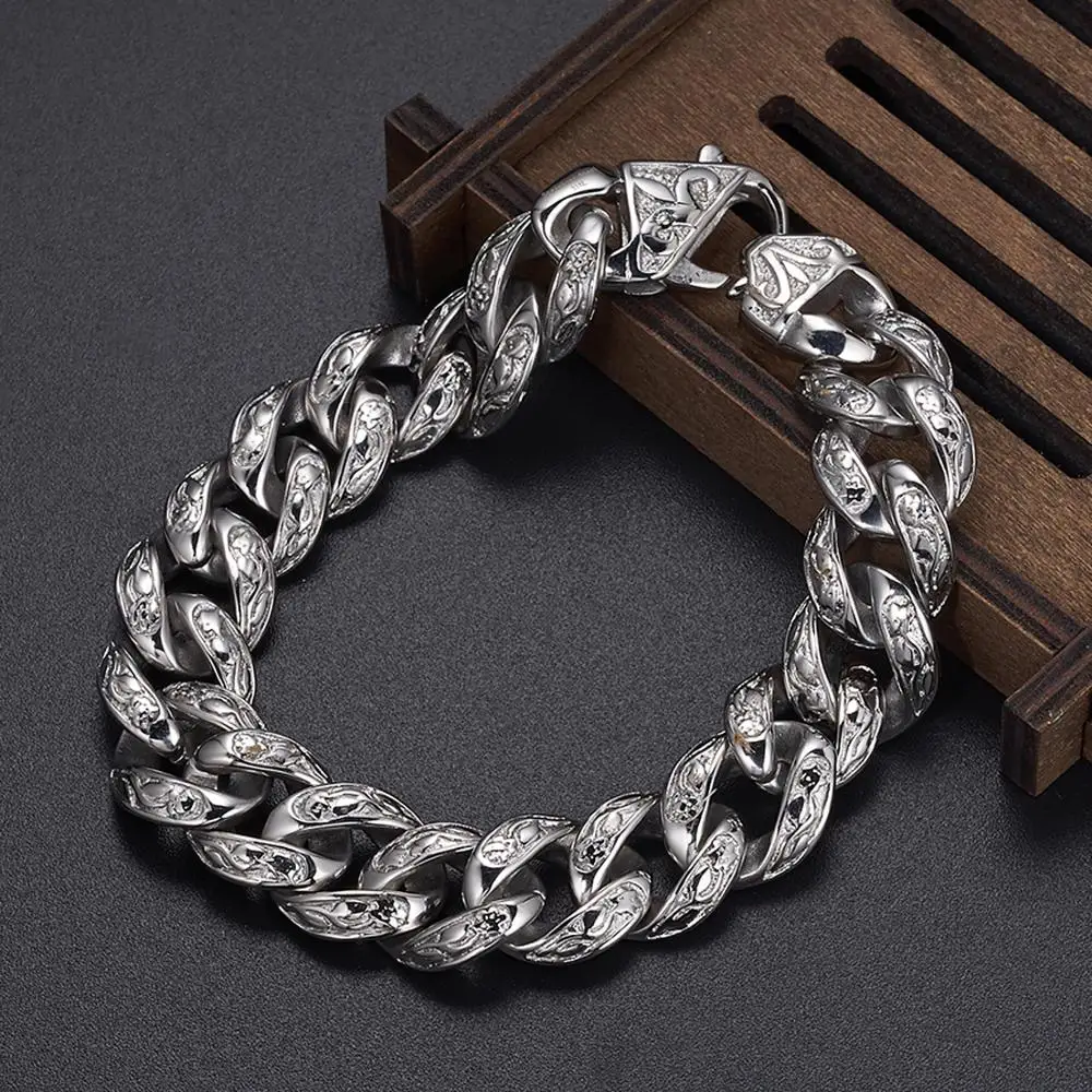 Large Stainless Steel Silver Curb Chain Casting ID Bracelet men Jewelry 15mm 9/'/'