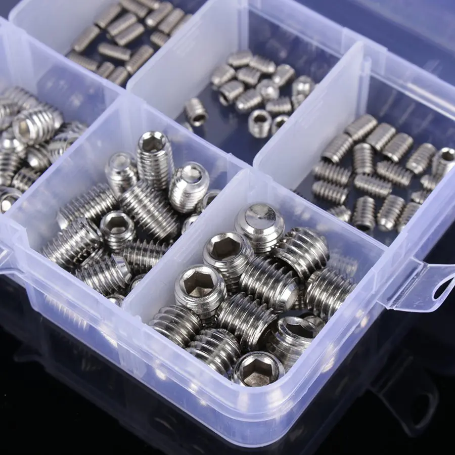 

WALFRONT 200Pcs/set Stainless Steel Wood Screws Allen Head Socket Hex Set Grub Screw Assortment Cup Point parafuso Assortment