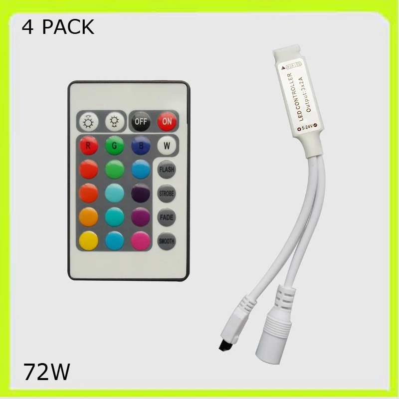 

Free shipping 4 PACK 72W 12V IR remote controller RGB 5050 led strips led tape accessories led strings color changing 24 KEY